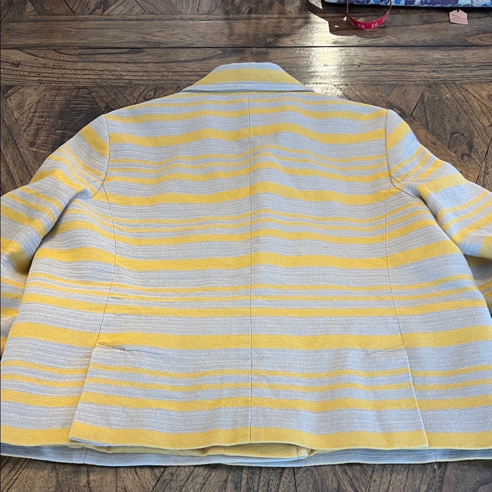 Talbots Double Breasted Lined Cropped Blazer, Yellow/Khaki Striped, Sz Womens 14 - Picture 6 of 9